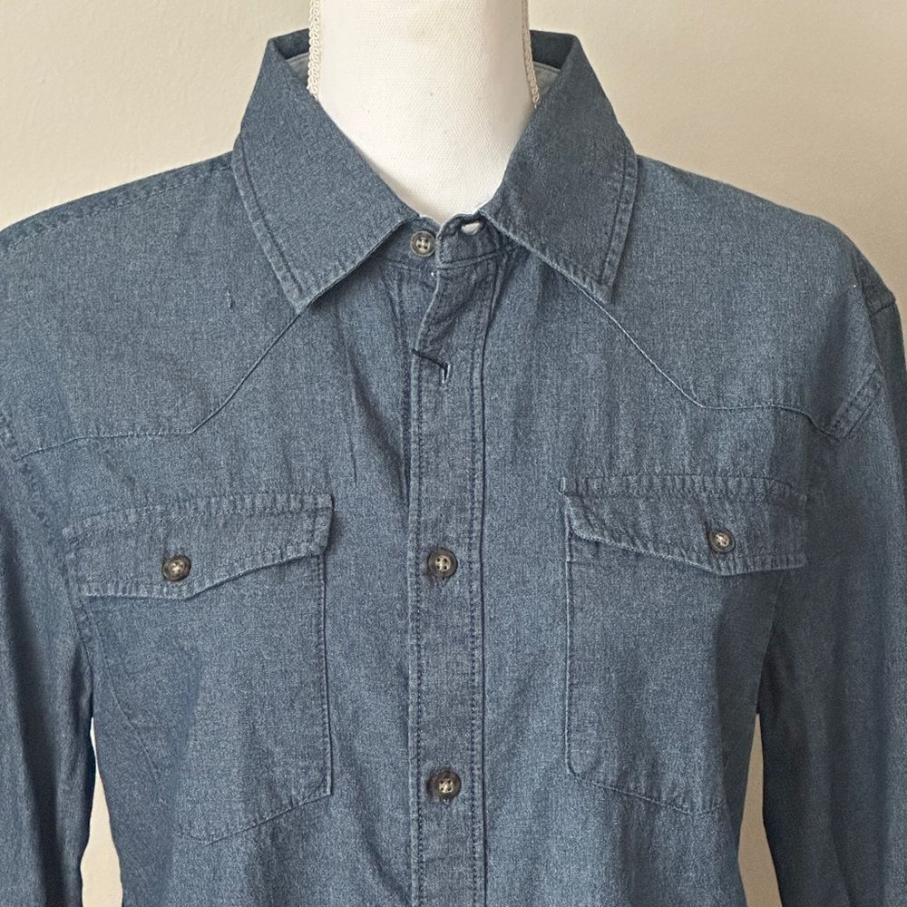 English Laundry Mens Long Sleeve Button Down Blue Denim Shirt Nwt — image 6 of 7